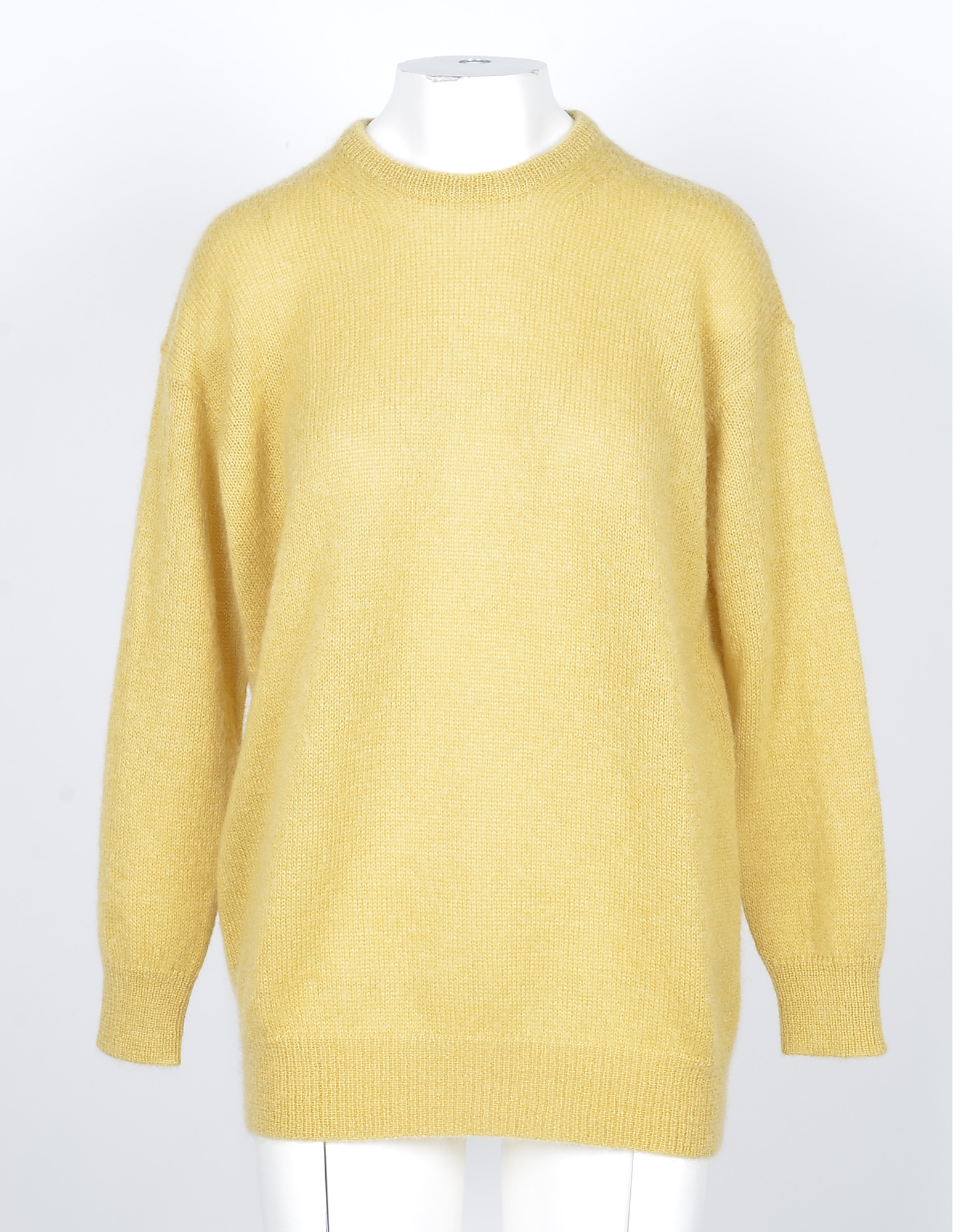 Max Mara Designer Knitwear, Mustard Yellow Mohair and Wool Women's Sweater