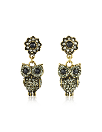 Hanging Goldtone Brass w/Crystals Drop Earrings