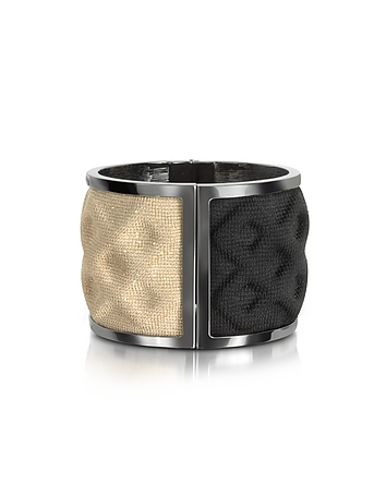 Double Ruthenium Plated Brass and Black/Gold Viscose Bangle