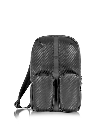 Black Carbon Fiber Printed Eco Leather Backpack