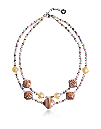 Millerighe 2 Double - Pastel Multicolor Murano Glass w/Stripes and Gold Leaf Choker
