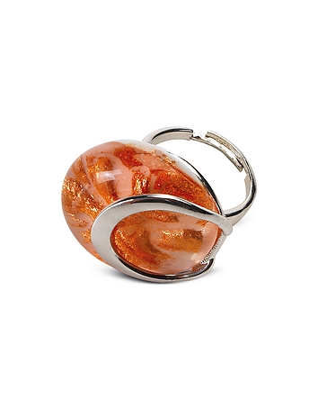 Damasco - Pastel Pink & Transparent Murano Glass Ring w/Glossy Mineral