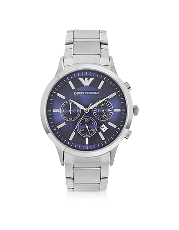 Men's Blue Dial Stainless Steel Chrono Watch
