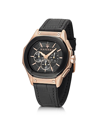 Fuoriclasse Multi-Function Dial and Black Eco-Leather Strap Men's Watch