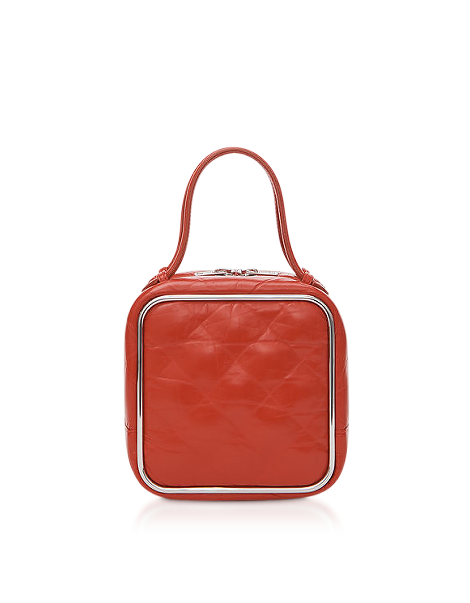 Red Quilted Leather Halo Top Handle Satchel Bag
