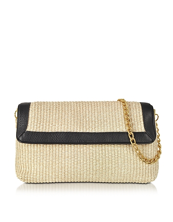 Straw and Leather Clutch w/Shoulder Strap