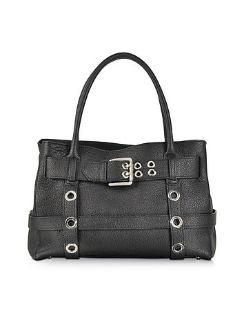 Black Leather Shoulder Bag w/Buckle