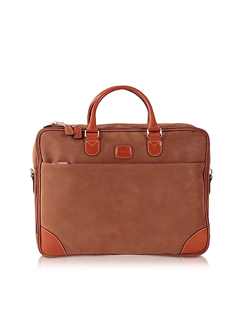Life Micro Suede Camel Double-Gusset Soft Briefcase