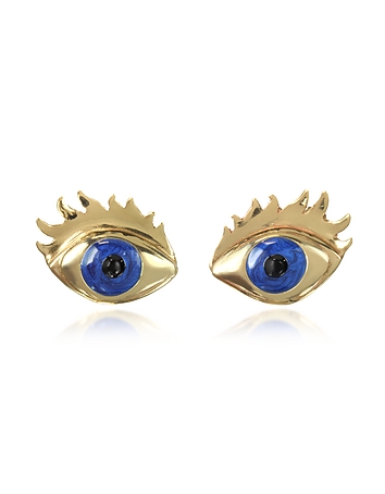 Blue Enamel Eye Bronze Earrings