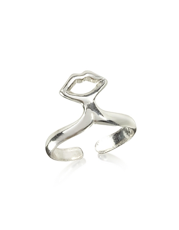 Small Silver Plated Bronze Midi Ring w/Mouth