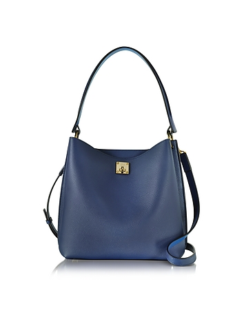 Milla Blue Leather Medium Hobo Bag