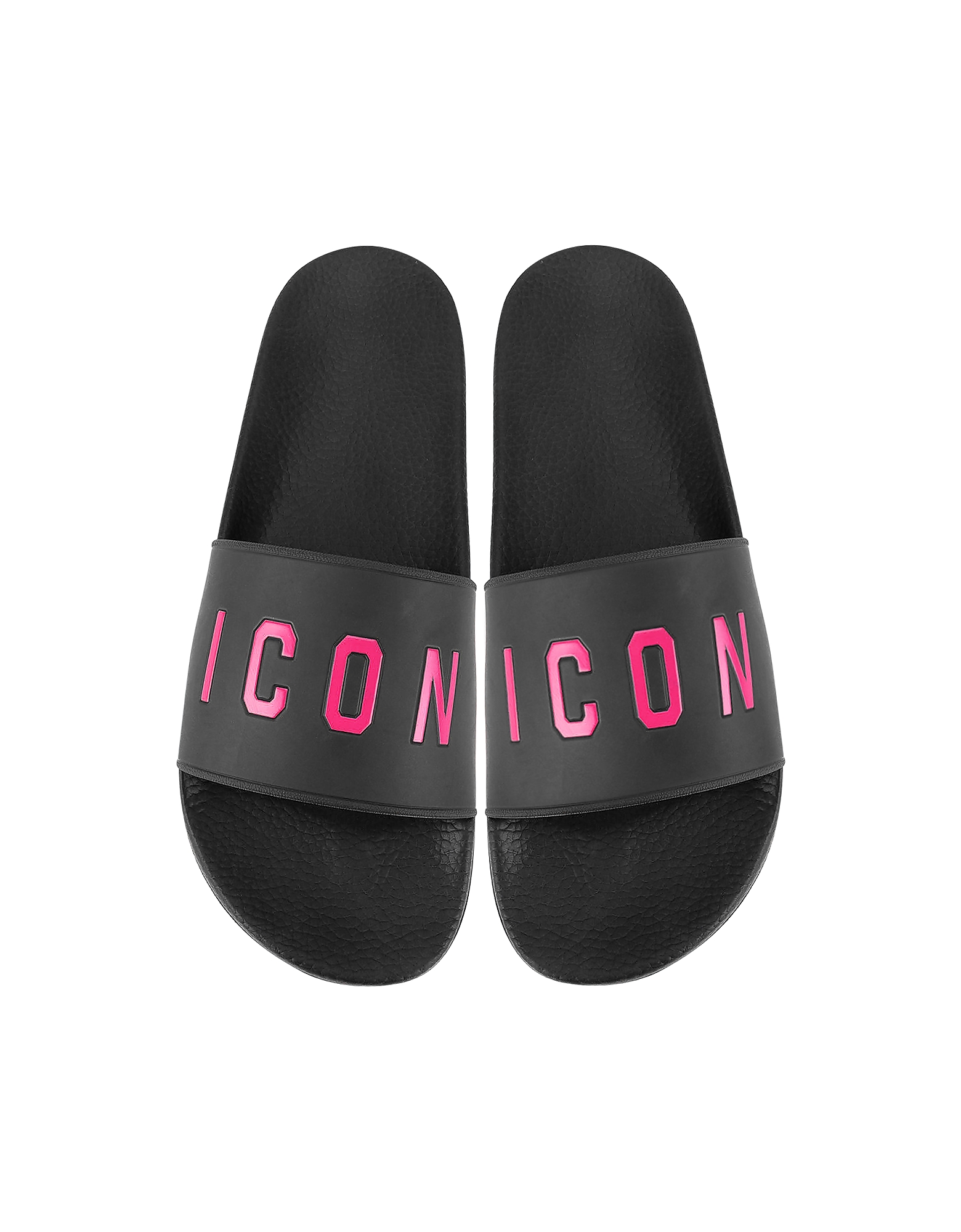 DSquared2 Black and Fuchsia Icon Women's Flip Flop Pool Sandals