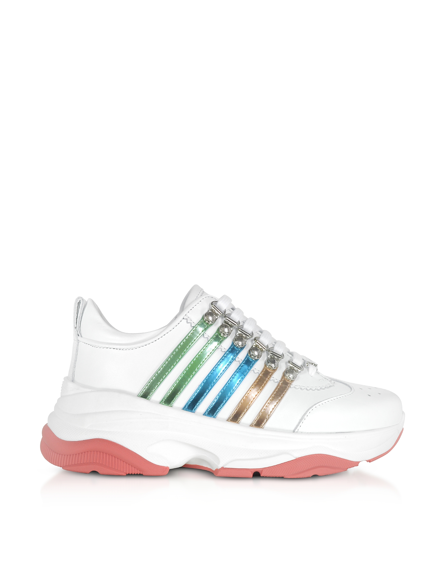 DSquared2 Designer Shoes, Bumpy 551 Women's White, Green & Blue Calf Leather Sneakers