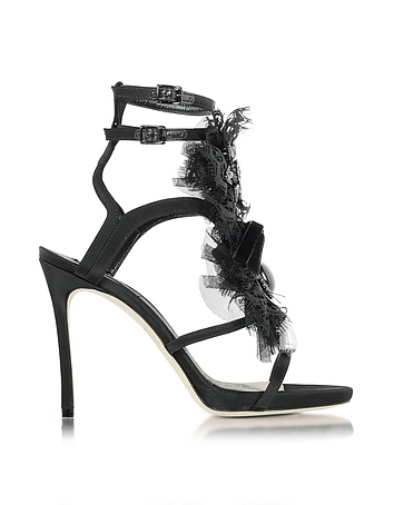 Victorian Black Satin and Lace Sandal