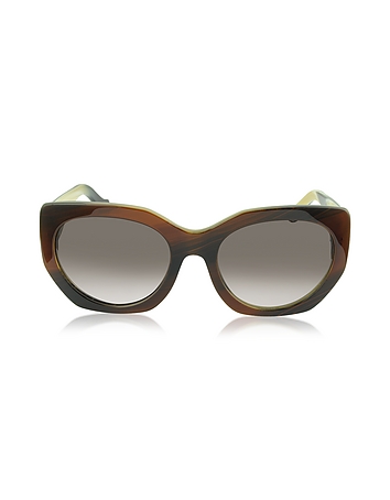 BA0017 47T Brown Horn Acetate Cat Eye Sunglasses
