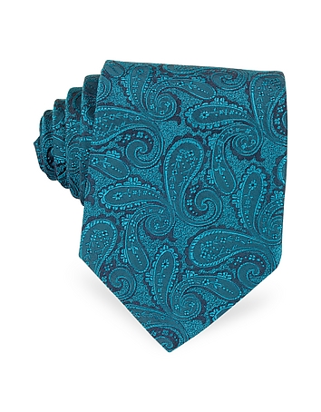 Paisley Woven Silk Teal Blue Men's Tie