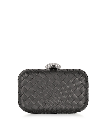 Woven Leather Clutch w/Crystals Closure