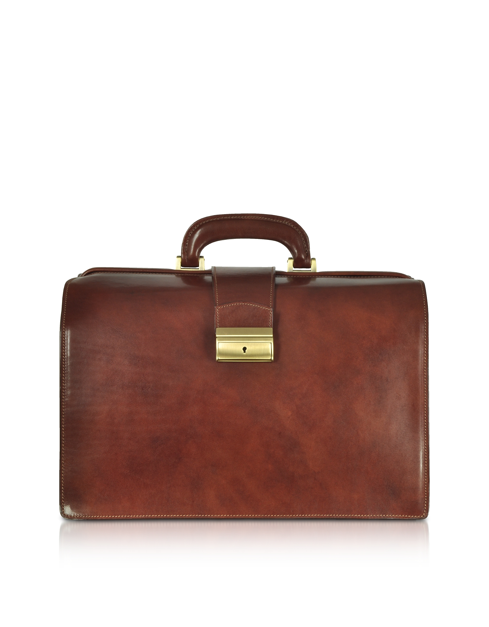 Forzieri Designer Travel Bags, Dark Brown Italian Leather Buckled Medium Doctor Bag