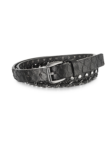 Black Python Chain and Studded Skinny Belt