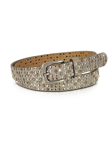 Taupe Studded Leather Belt