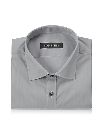 Dark Gray Micro Checked Stretch Cotton Slim Fit Shirt