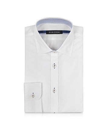White Cotton w/Contrast Stitching Slim Fit Shirt