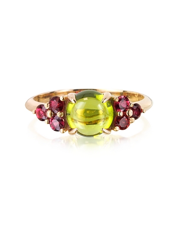 Red Sapphires and Peridot 18K Rose Gold Ring
