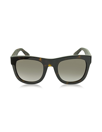 GG 1100/S H30HA Dark Havana Acetate Rectangle Sunglasses w/Red & Green Web Detail