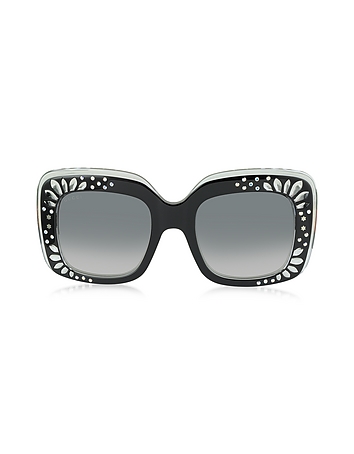 GG 3862/S YL1VK Black Acetate Oversized Square Frame Women's Sunglasses w/Rhinestone Details