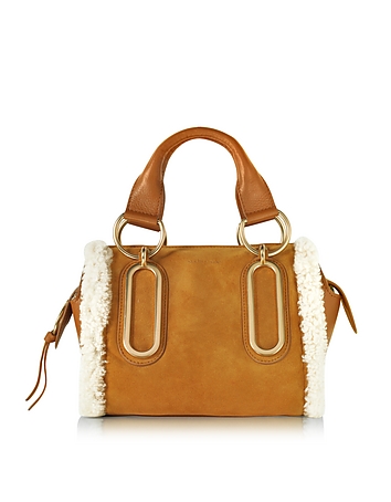 Paige Hazel Suede and Leather Satchel Bag w/Eco Shearling Detail
