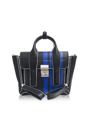 Navy Blue Leather Pashli Mini Satchel Bag w/Bluette Stripes
