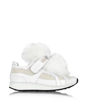Runner White Leather and Fur Sneaker