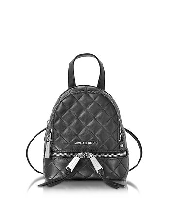 Rhea Zip X-Small Black Quilted Leather Messenger Backpack