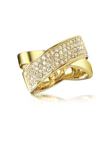 Golden Brass and Crystal Pave Women's Ring