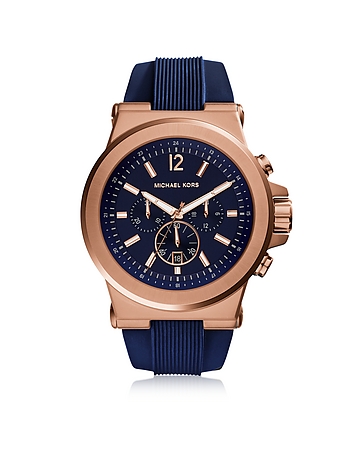 Dylan Rose Gold Tone Stainless Steel Case and Blue Silicone Strap Men's Crono Watch