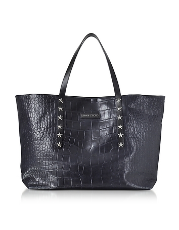Navy Blue Croco Embossed Leather Pimlico Large Tote Bag