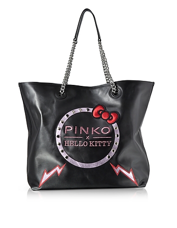 Hello Kitty Ribbon Maxi Black Eco Leather Tote Bag
