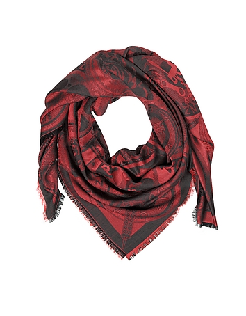Red Silk and Wool Gaze Medallion Wrap