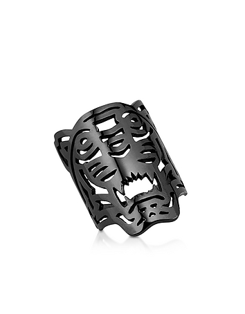 Ruthenium Plated Sterling Oversized Tiger Ring