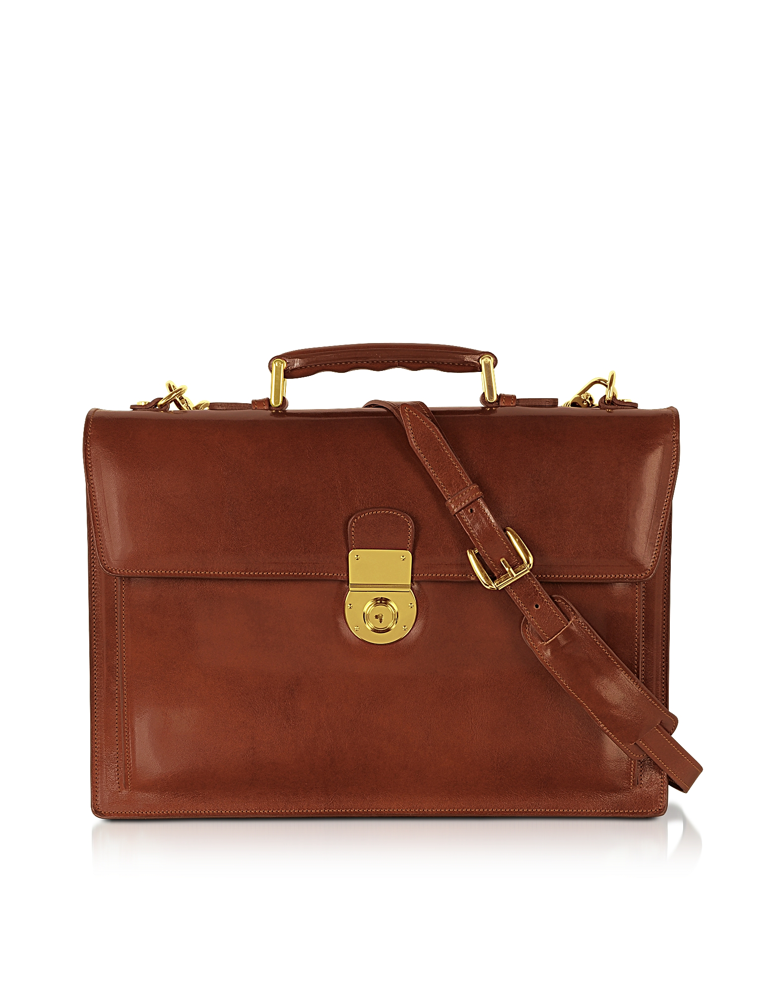 L.A.P.A. Designer Travel Bags, Classic Cognac Leather Briefcase