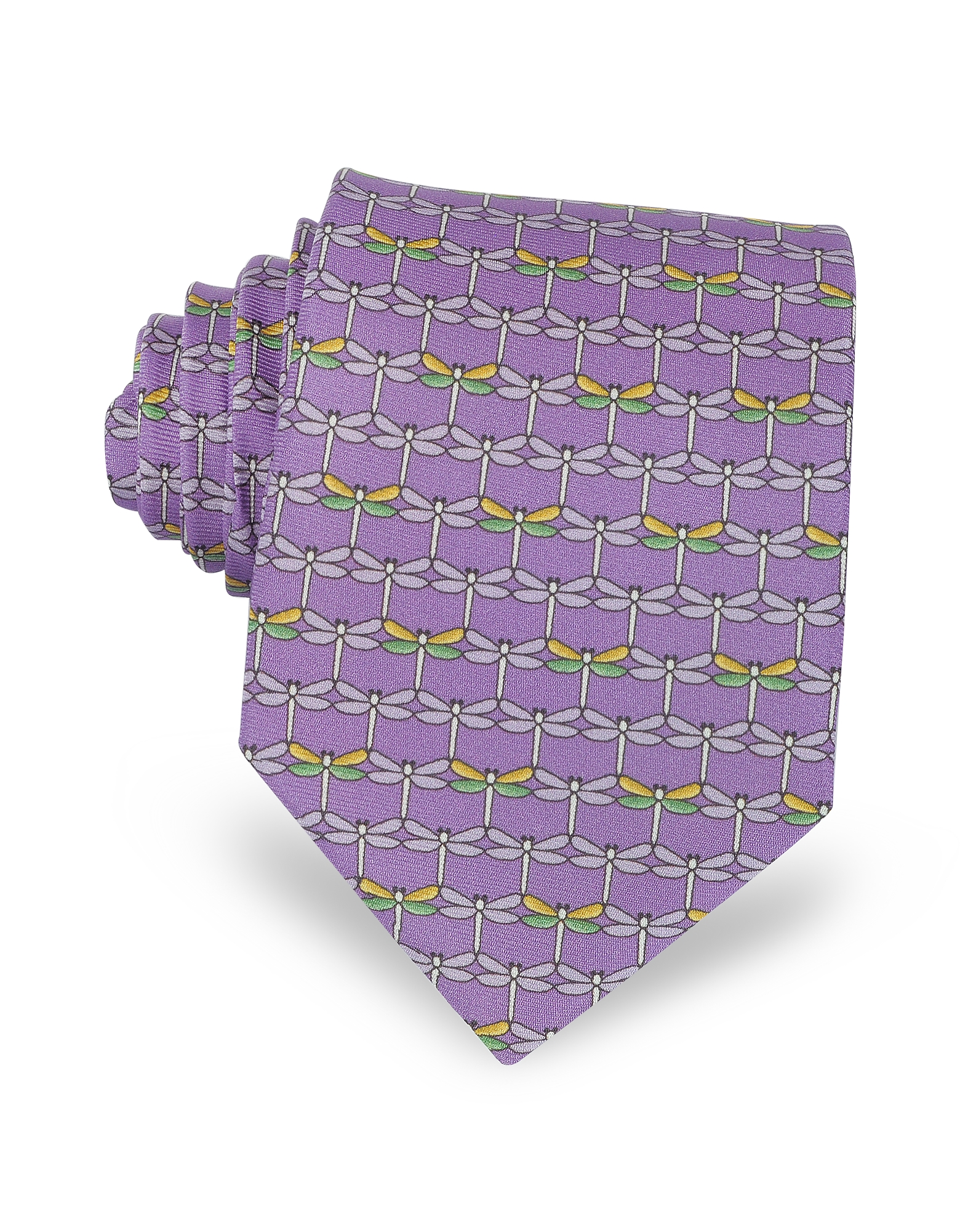Laura Biagiotti Purple Dragonflies Print Twill Silk Tie