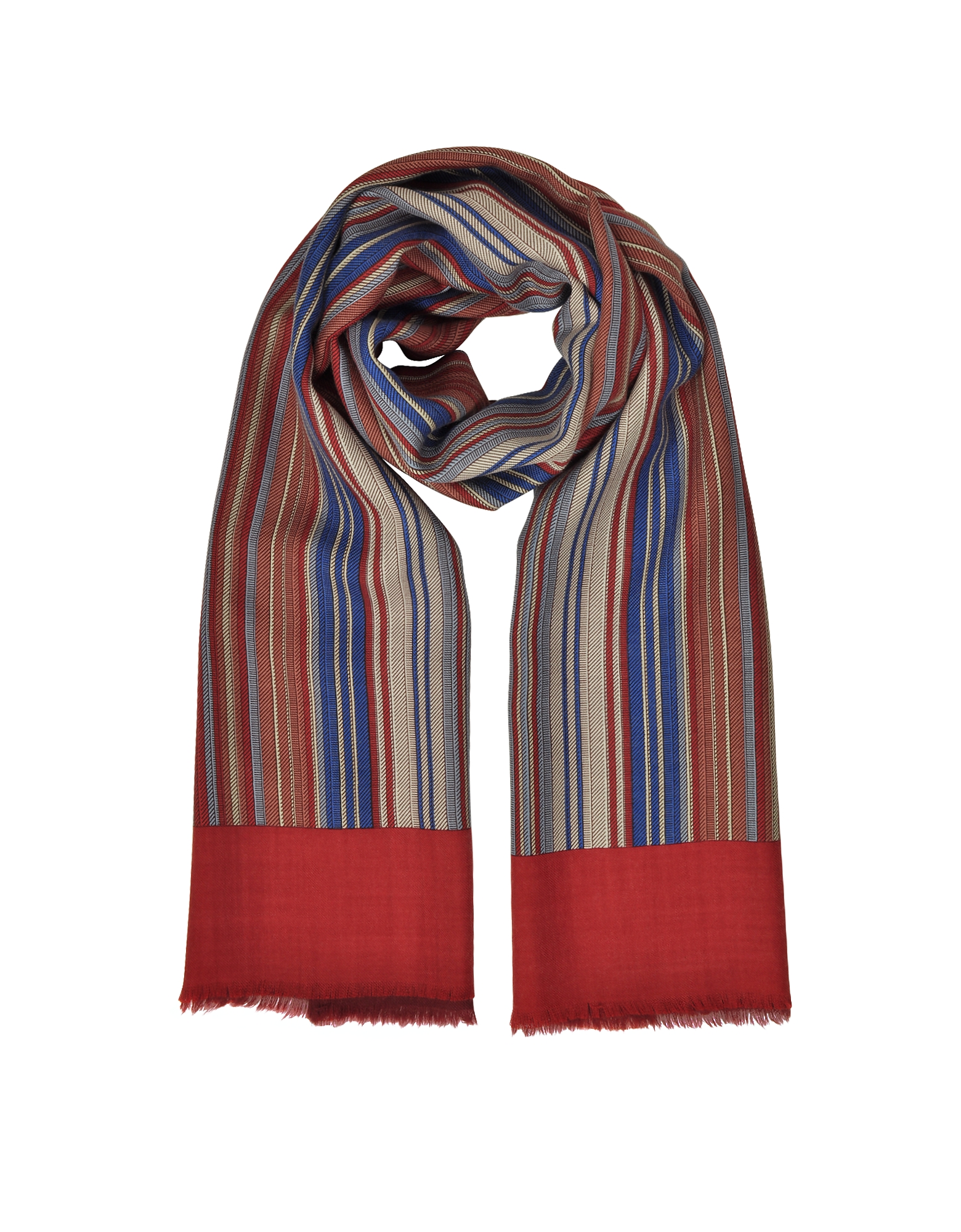 Laura Biagiotti Stripes Printed Wool, Silk and Cashmere Long Scarf