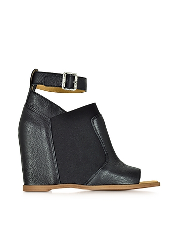 Black Leather Wedge Sandal w/Ankle Wrap