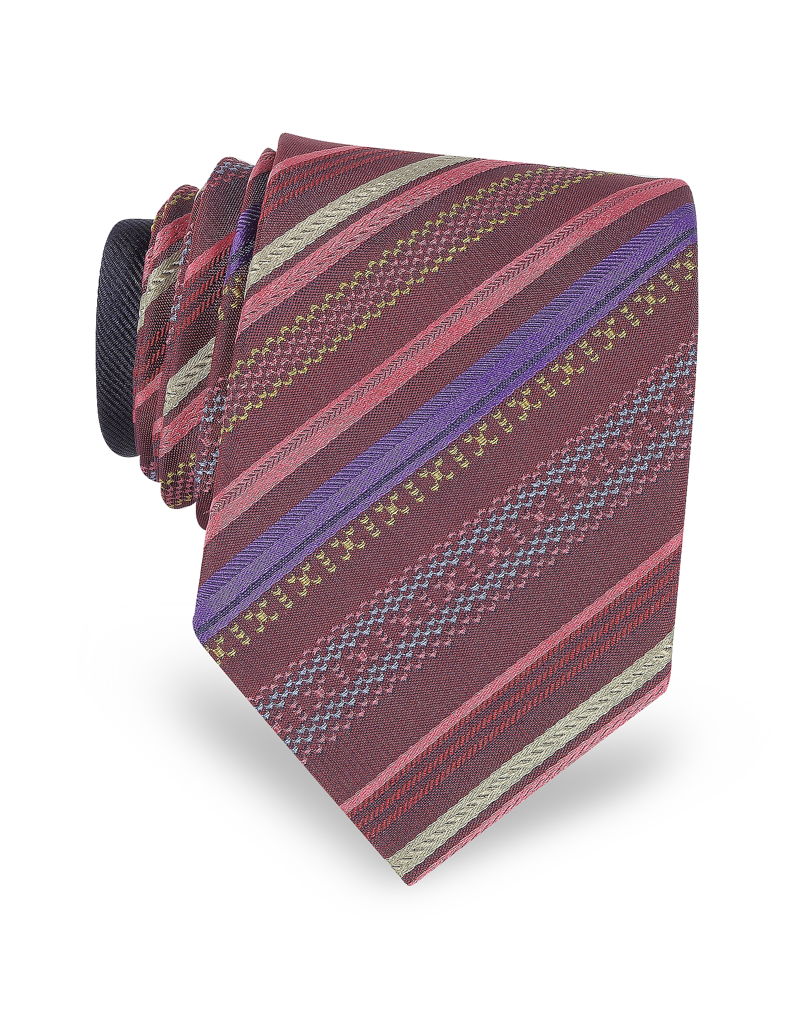 Missoni Burgundy Diagonal Stripe Woven Silk Narrow Tie