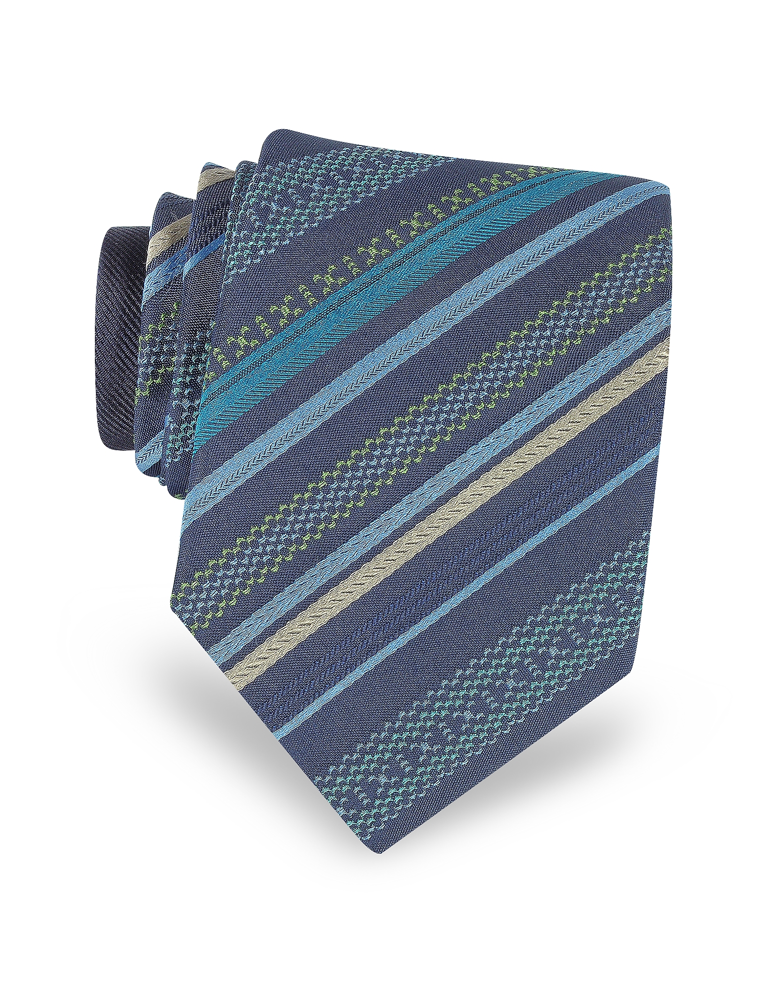 Missoni Navy Blue Diagonal Stripe Woven Silk Narrow Tie