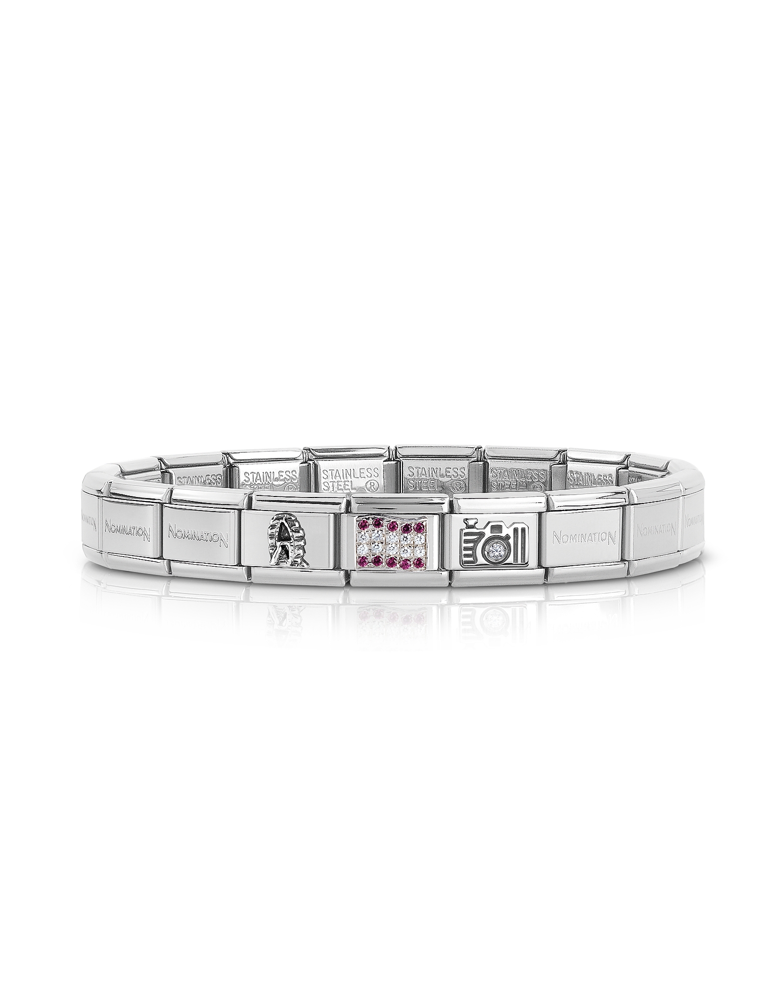 Classic Austria Sterling Silver and Stainless Steel  Bracelet w/Cubic Zirconia Flag