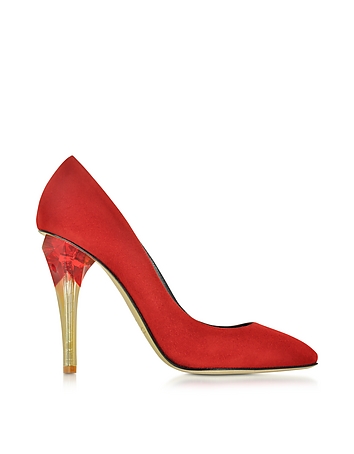 Pia Ruby Red Suede w/Lucite High Heel Pump