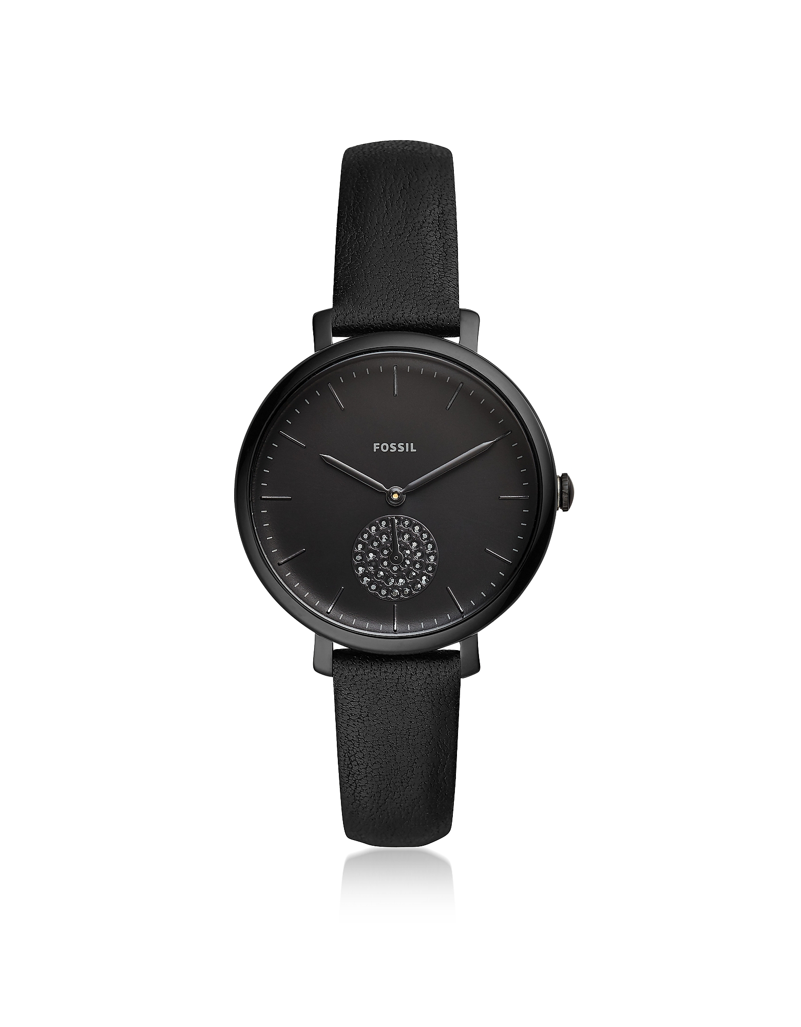 Jacqueline Three-Hand Glitz Black Leather Watch