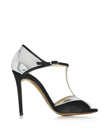 Black Suede and Silver Patent Leather Sandal