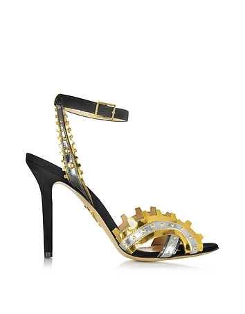 High Gear Black Suede and Metallic Leather Sandal